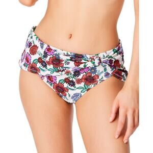 Jessica Simpson Forget Me Not Sarong Hipster Bikini Bottoms Size S White Floral